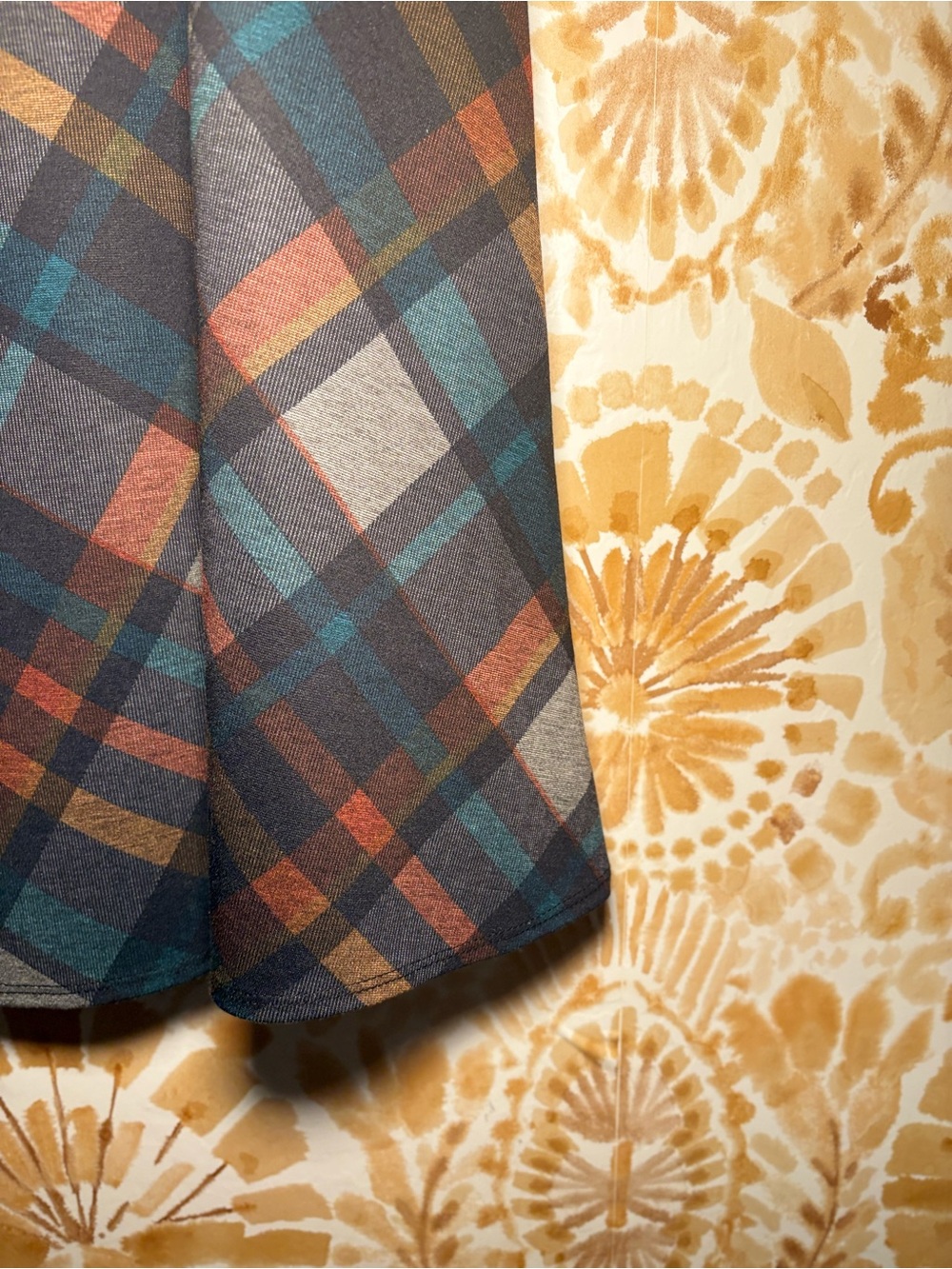 NYCC Multicolor Plaid Bias Cut A Line Midi Skirt Pull On Fall Academia Preppy - Picture 9 of 11
